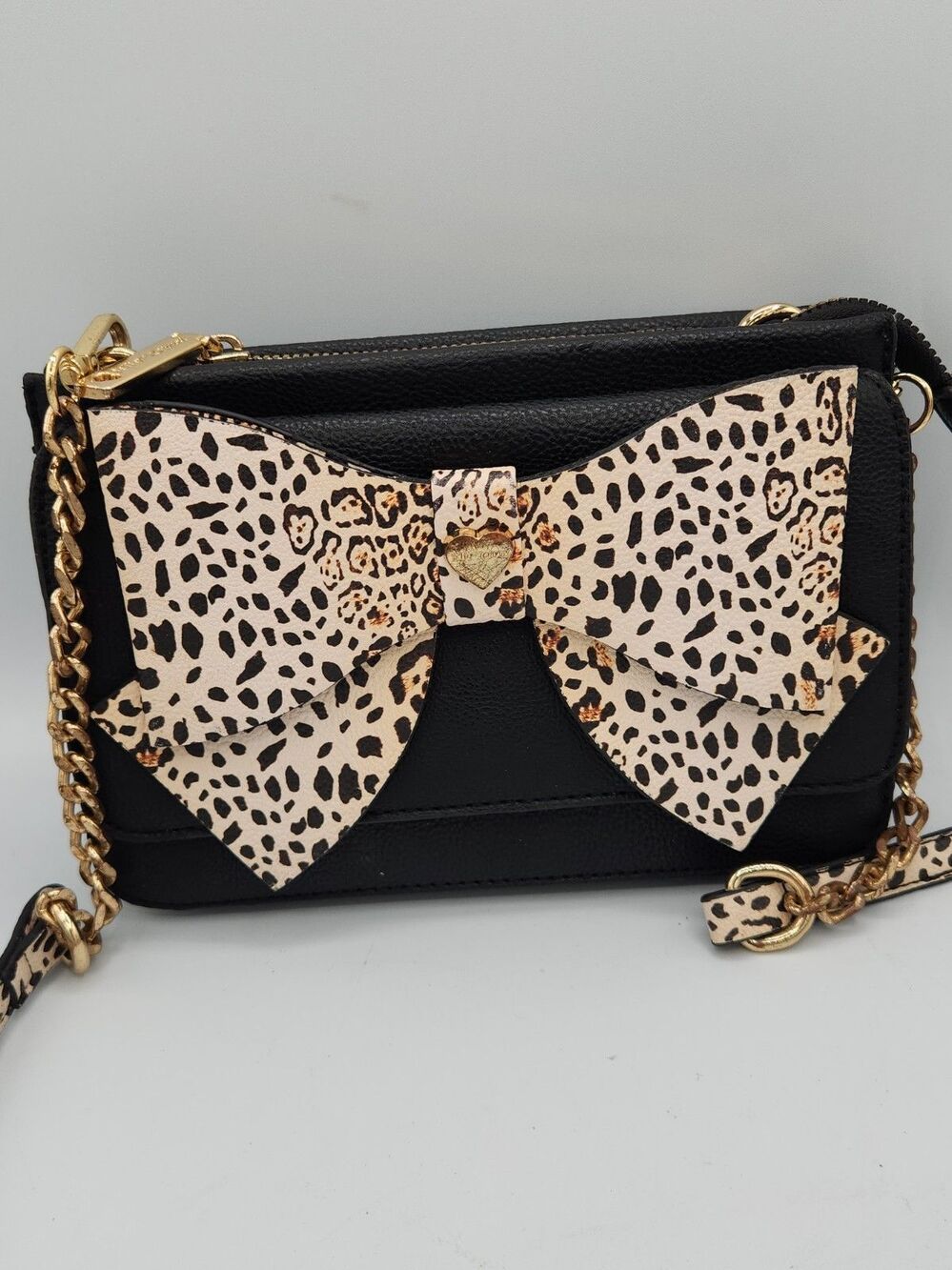 BETSEY JOHNSON Crossbody Leopard Bow Shoulder Bag Handbag Purse